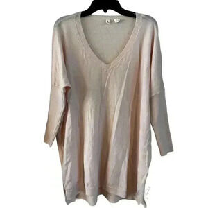 Anthropologie Moth Pullover 100% Wool Sweater Oversized V Neck Pink Size XS
